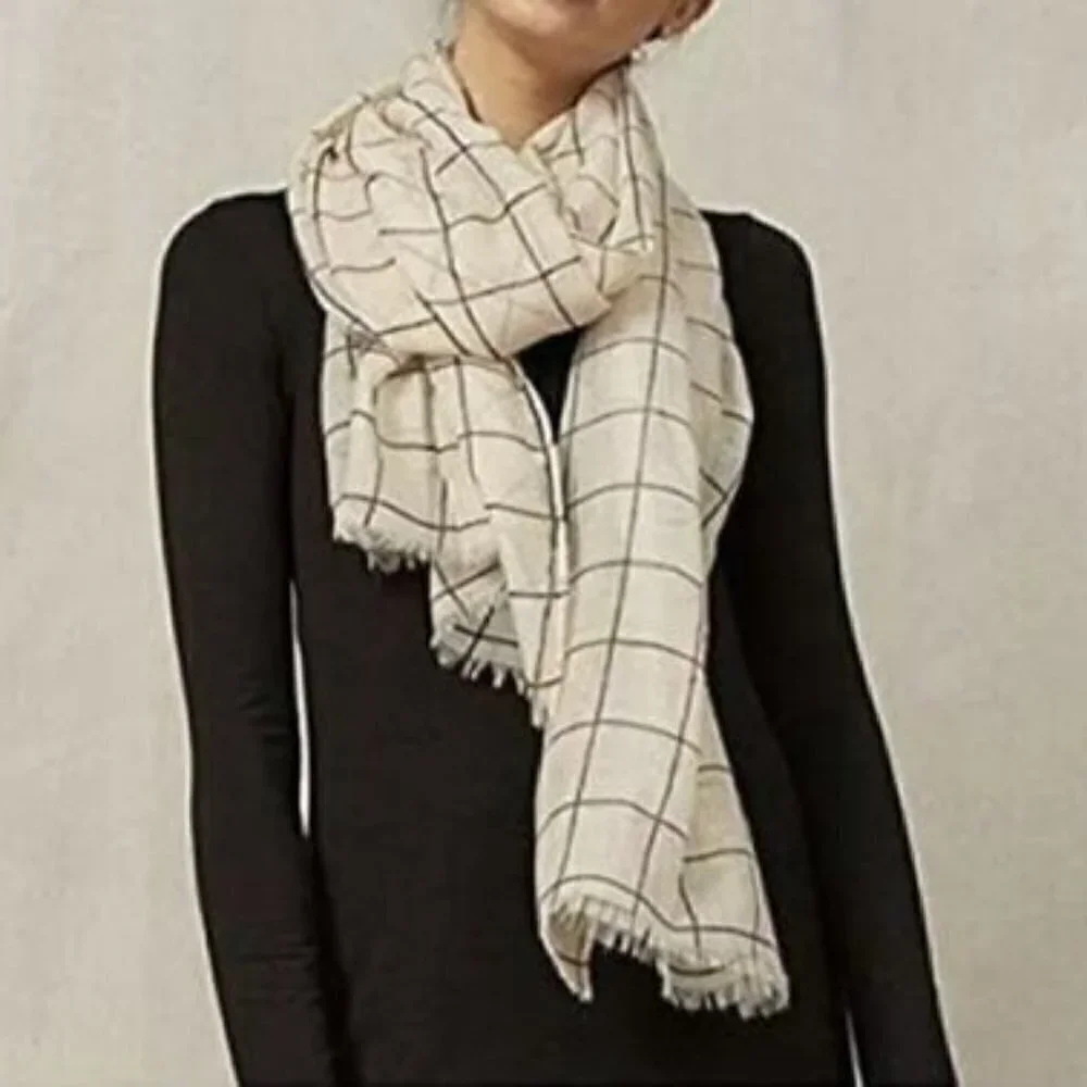 🛒 $15 - NEW Rachel Pally Natural Summer Scarf Cream Grid #2484